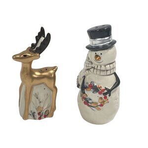 Fitz And Floyd Winters Wonder Snowman & Reindeer Salt And Pepper Shakers Set